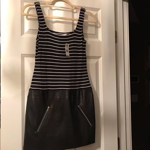 Bailey 44 Navy stripe and faux leather dress